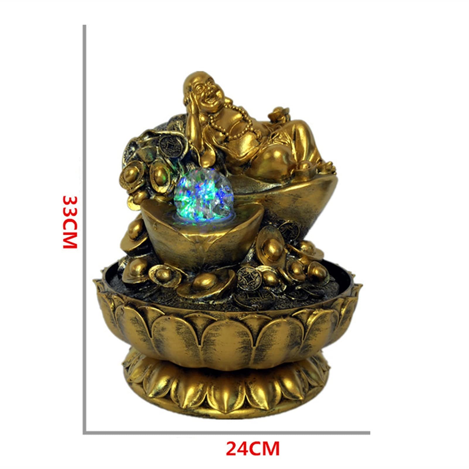 IndoorRelaxation fontanna wodospad ręcznie robione prezenty szczęśliwe feng shui dekoracje złote maitreya statuetki buddy do wnętrz biurko fontanny wodne z świecącymi kulkami akcesoria domowe fontanny