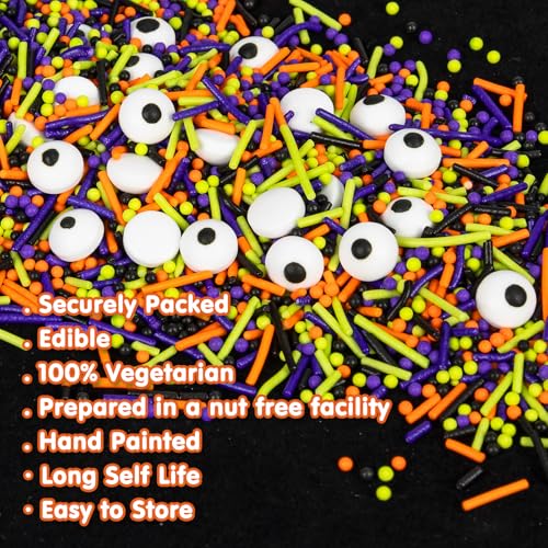 Image of Edible Halloween Sprinkles,Black White Eyes Purple Green Orange and Black Pearls and Jimmies Mixed,130g /4.58ounce,Monster Sprinkle for Cake Decorations,Baking,Ice Cream,Cookies,Cupcake Topper,Halloween Supplies Children's Party