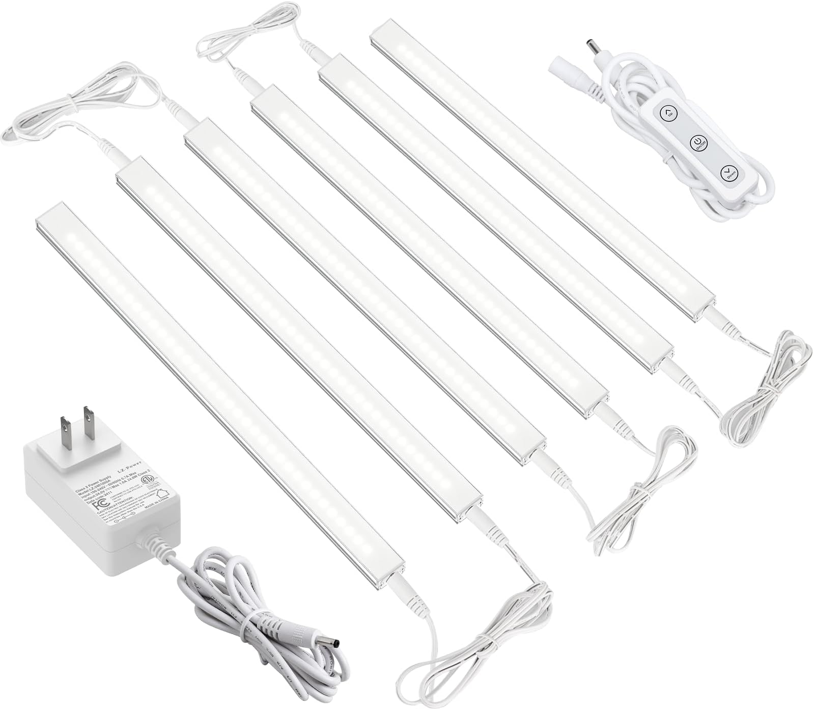 Dimmable Under Cabinet Lighting for Kitchen - 6 Pcs 12 inches Linkable Counter Light Bars, Led Closet Light Daylight White 4500K,DC24V 1360Lumens,20W Led Shelf Lighting (ETL Plug)