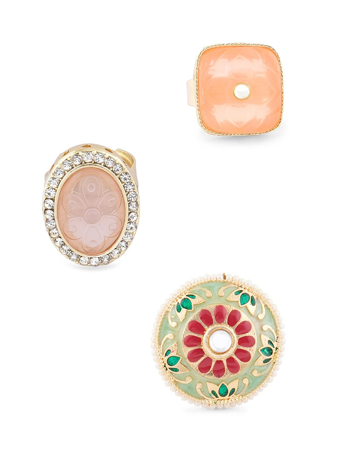 ZAVERI PEARLS Set of 3 Multicolor Stones & Beads Ethnic Adjustable Finger Rings For Women-ZPFK15400 (B0BS98DRQ7) Amazon Price History, Amazon Price Tracker