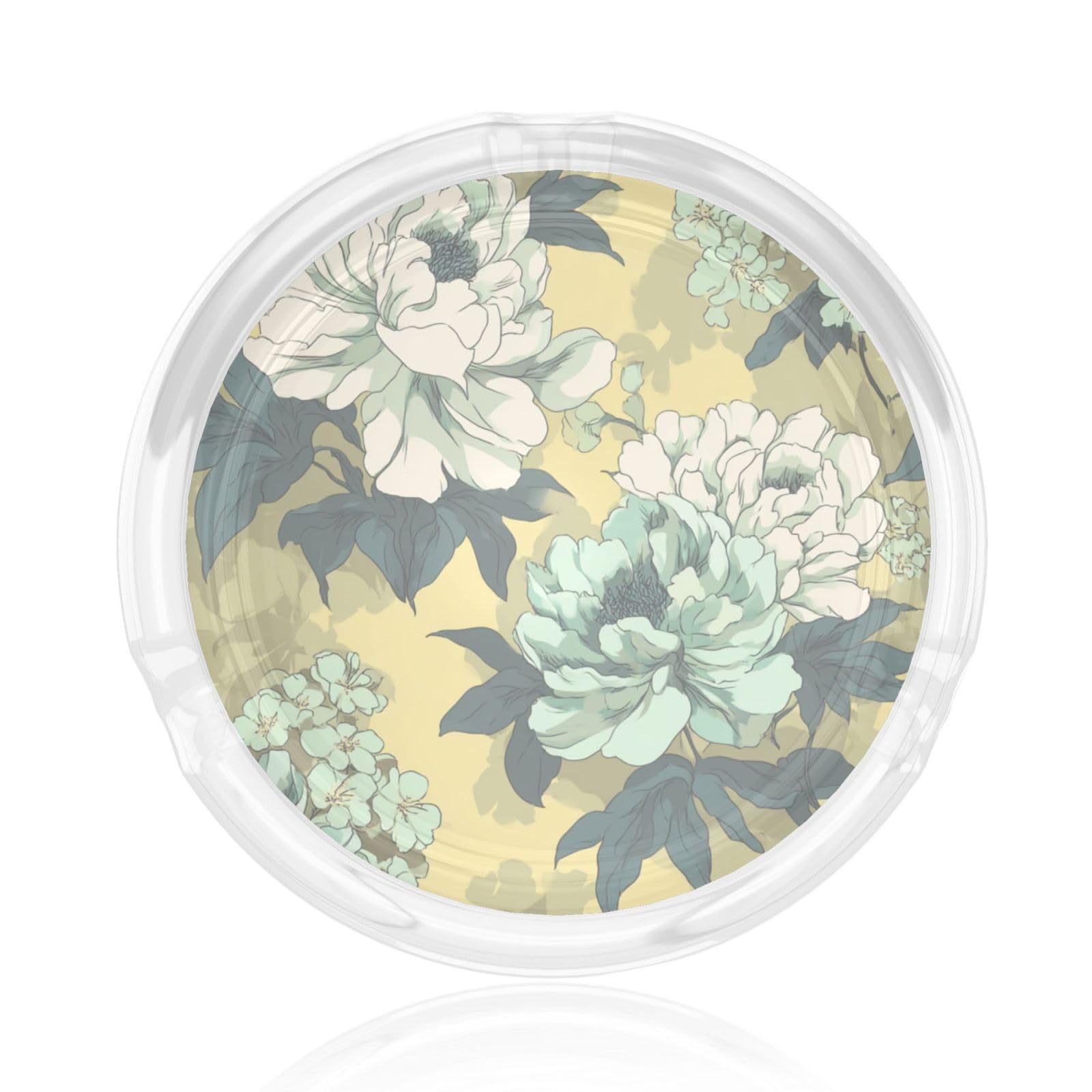 Light Green And White Peonies Glass Ashtray For Cigarettes Ash Trays Case For Home Office Decor