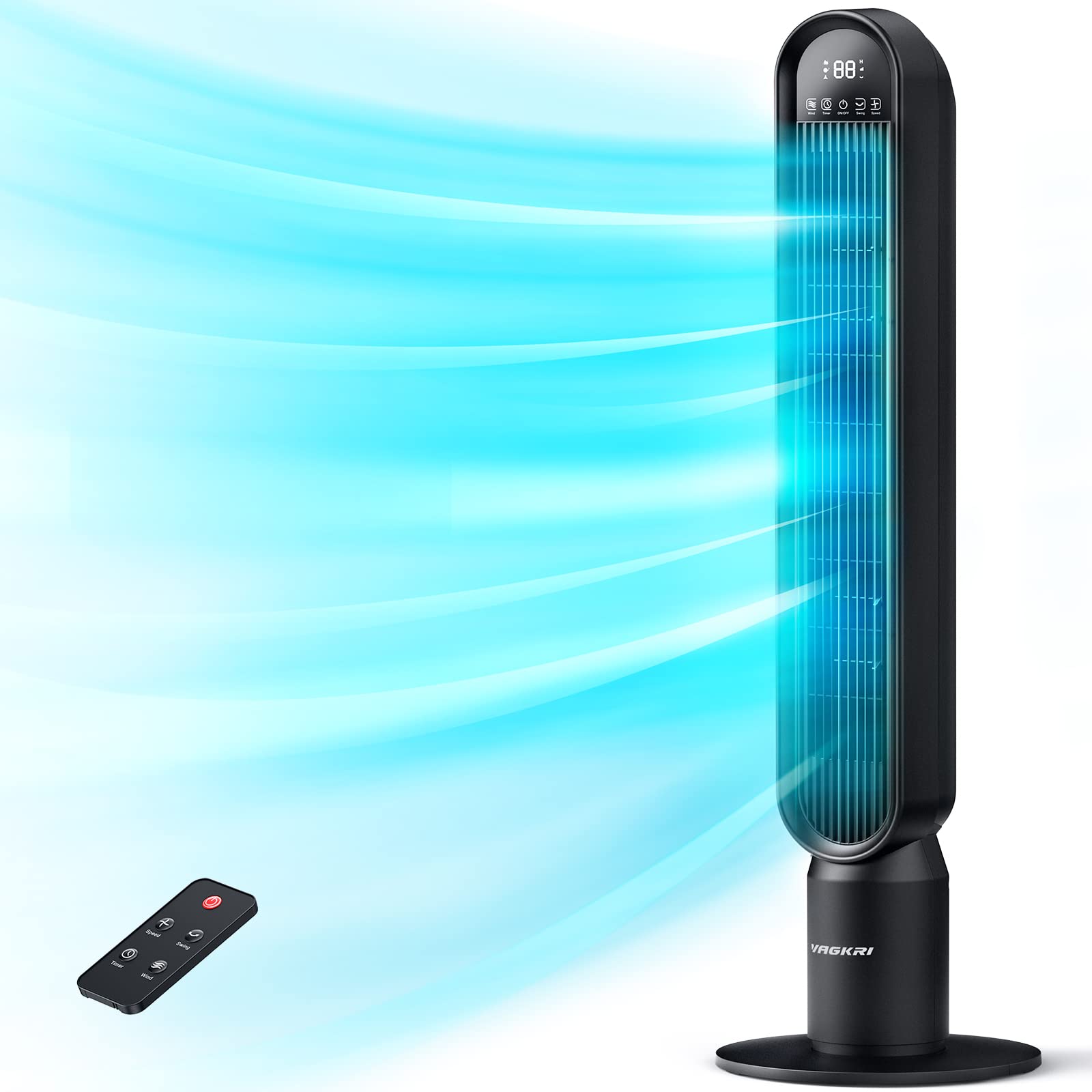 VAGKRI Ventilador de torre para recámara, ventilador de piso silencioso de 42 pulgadas con oscilación vertical de 90 ° de 135 °, 4 modos, 4 velocidades, temporizadores de 15 horas, ventiladores de pie