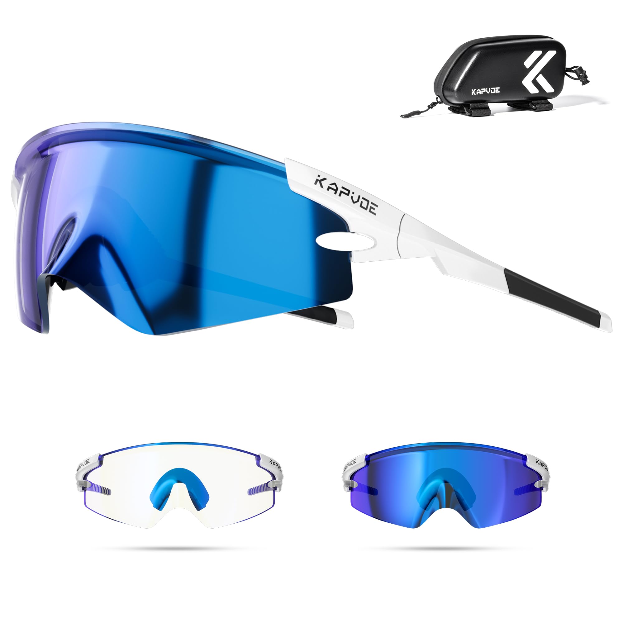 KAPVOE K410 Occhiali da Ciclismo Fotocromatici & Alta Definizione Unisex, Montatura TR90, Lenti UV400, Astine Regolabili, Include Borsa per Bicicletta, Occhiali Sportivi per MTB e Attività Outdoor