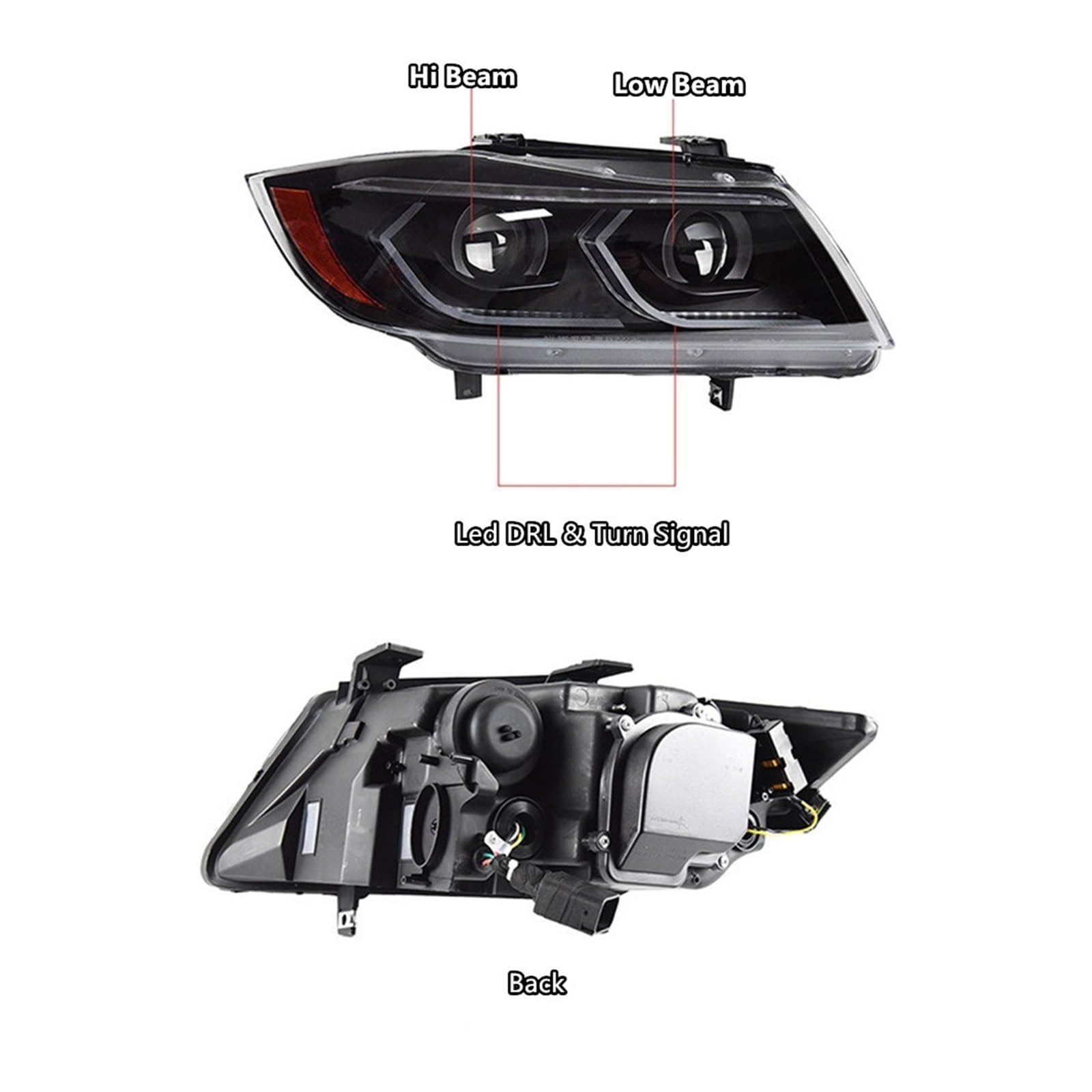 Fari Anteriori per BMW Serie 3 E90 2005-2012 318i 320i 325i, aggiornamento luci diurne (DRL), Accessori per Gruppo Ottico (05-08/2p, Senza lampadine).