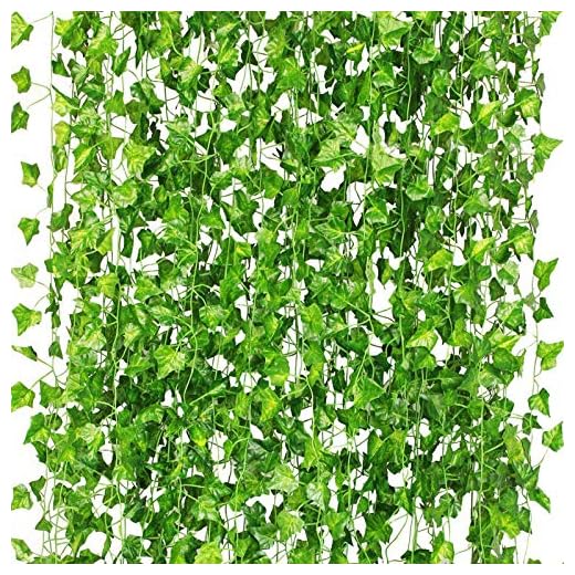 CQURE 12 Pack 84Ft Artificial Ivy Garland, Fake Vines UV Resistant Greenery Leaves Fake Plants Hanging Aesthetic Vines for Home Bedroom Party Garden Wall Room Decor