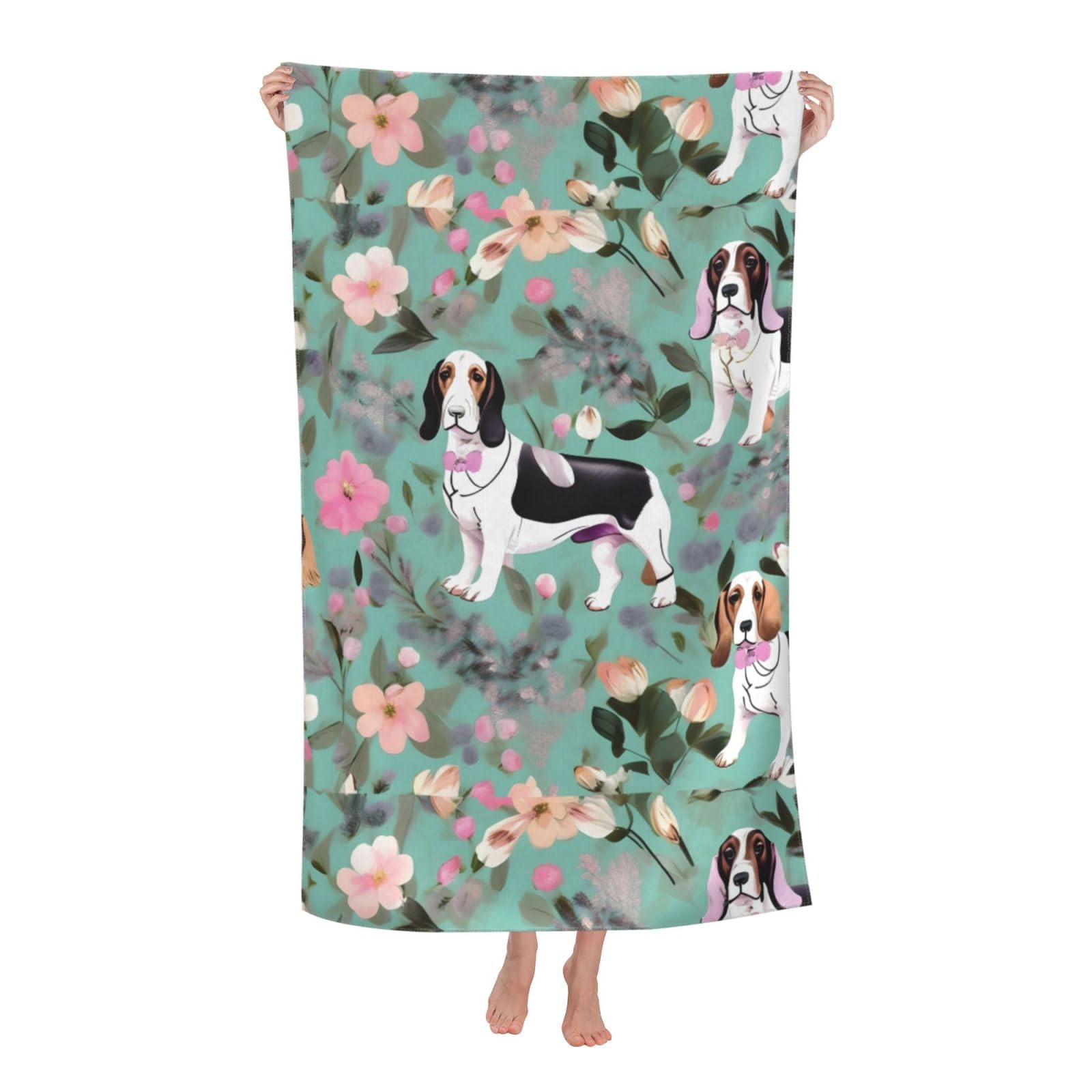 Cbaaghh Sweet Basset Hound Florals Print Adult Beach Towels,Beach & Pool Towel,Beach Towels,Towels For Camping