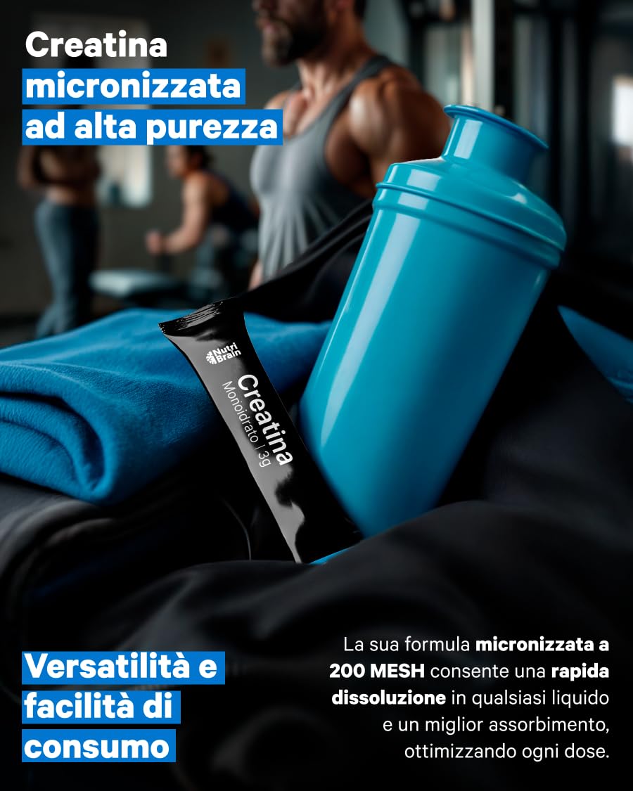 Creatina Monoidrata Pura in Stick 3000 mg | Integratore per Palestra: Forza, Massa Muscolare, Resistenza, Recupero, Energia e Agilità Mentale | Vegana, Senza Glutine, Non OGM | Per Uomo e Donna