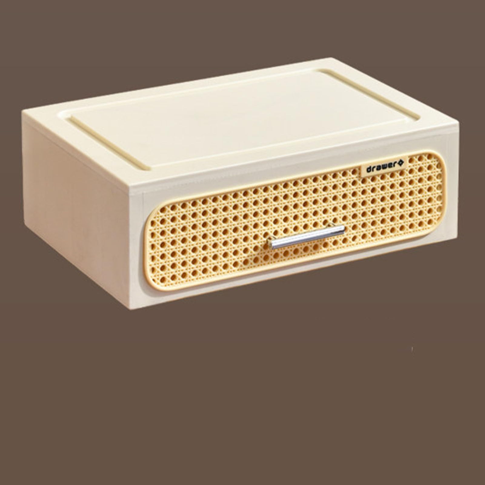 GUODDM File Cabinet With Drawers-PP Plastic Stackable Desktop Organizer, Retro Imitation Rattan Drawer Box For Home Office Organization, Functional Solution(Beige)