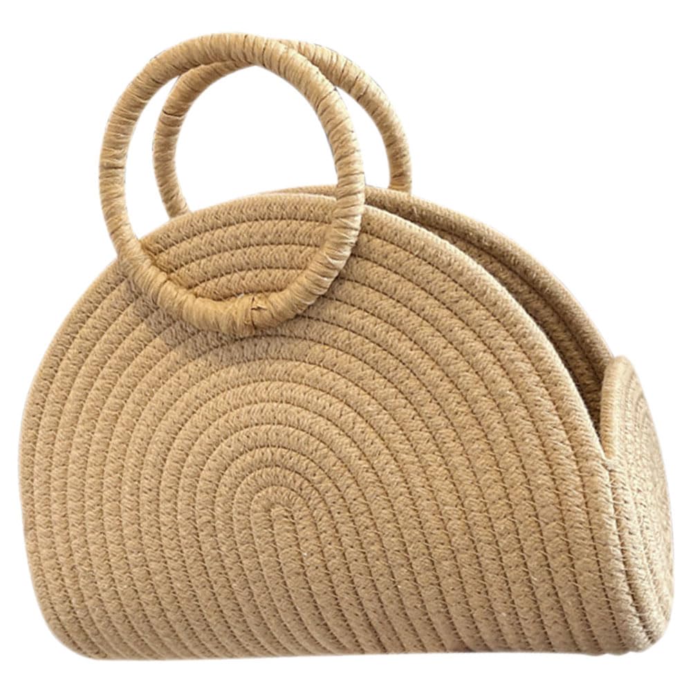 Lurrose Borsa Intrecciata a Mano Donna in Corda di Cotone Khaki, Capiente