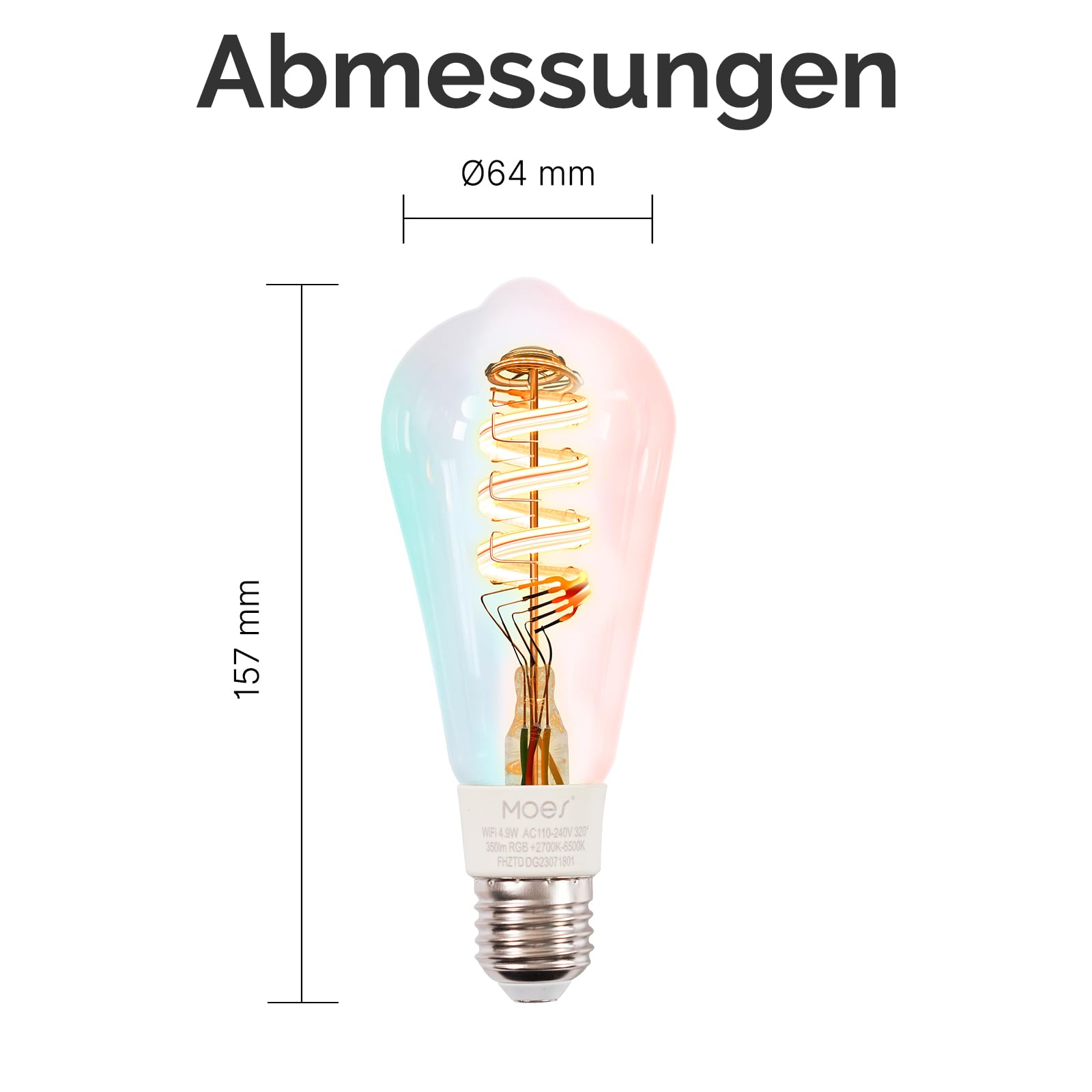 MOES Alexa Smart Glühbirne E27 Vintage, WLAN RGB LED Lampe, Dimmbar, 5W, 2700K-6500K Warmweiss & Kaltweiß, Edison Birne, Musiksynchronisation, 16 Mio. Farben, Kompatibel mit Alexa & Google Home,2 Pack