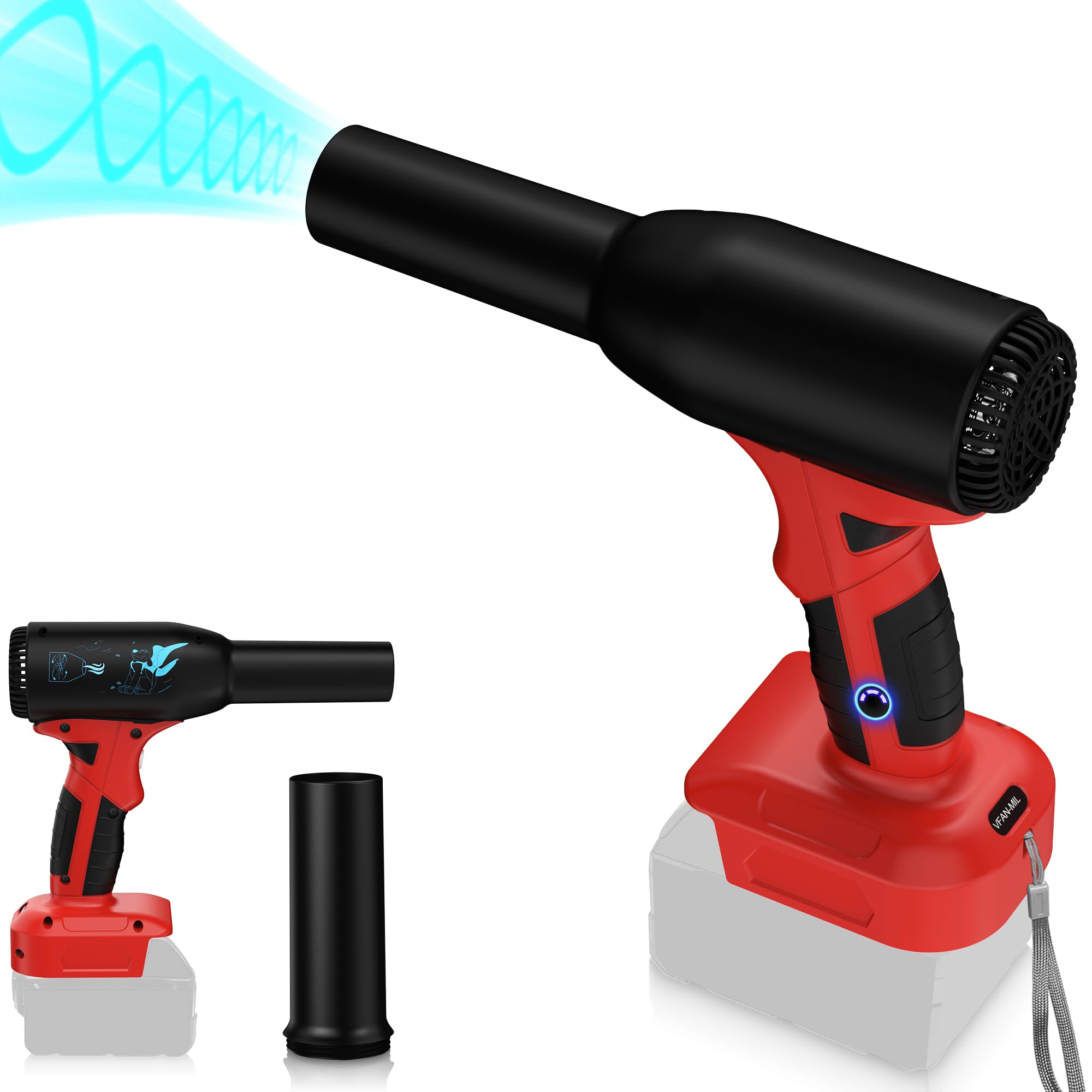 Upgrate Jet Dry - Soplador para batería Milwaukee de 18 V M18, presión de viento de 400 G, alta potencia de 500 W, plumero de aire comprimido inalámbrico, soplador de ventilador Super Jet, mini