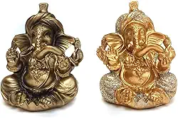 Ganesha Decorativa Hindu Deus Sorte Prosperidade Sabedoria Resina Estatueta 119 (ghanB119_dour)