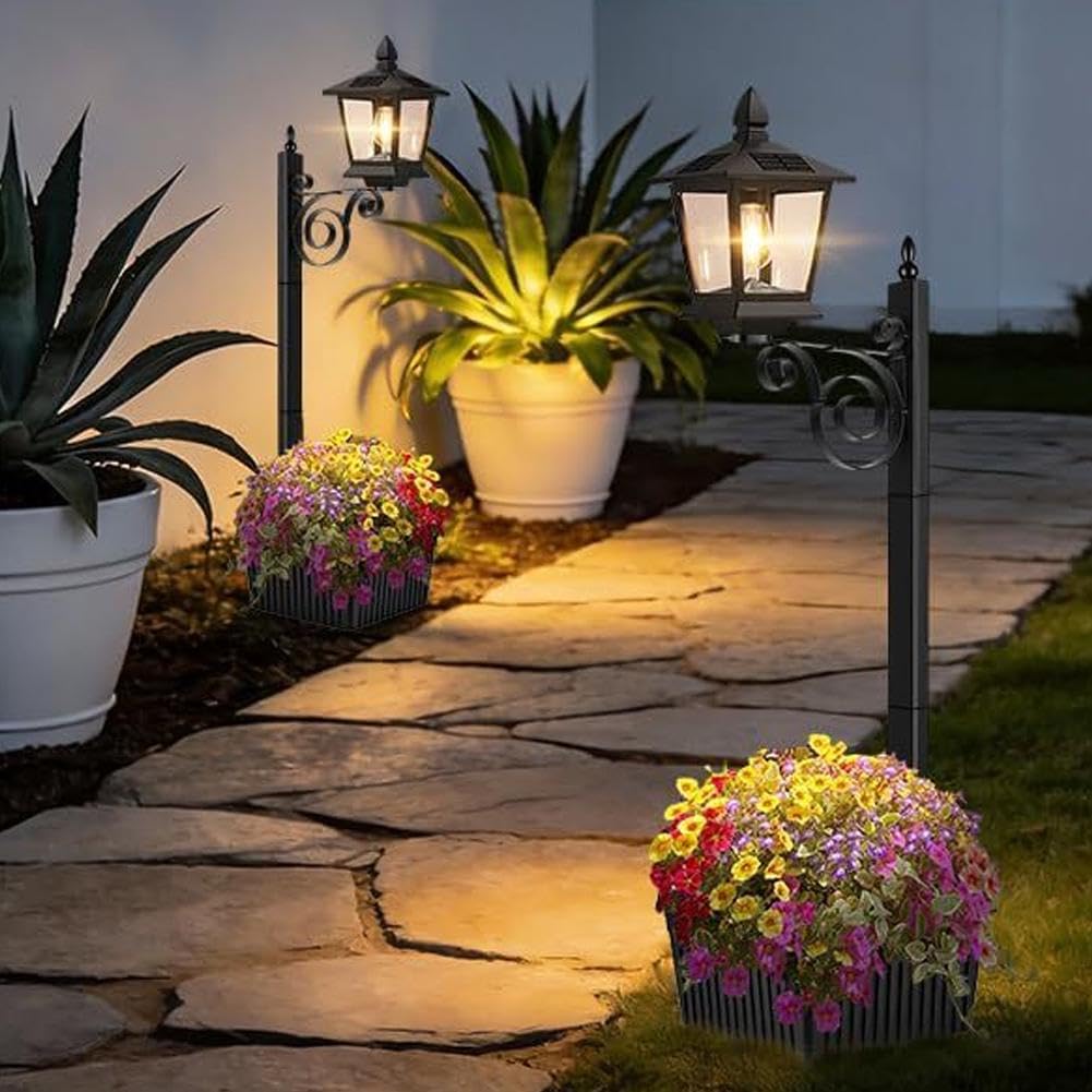 Lampada a energia solare con fioriera, sensore dal tramonto all'alba, vaso da fiori 2 in 1 per giardino, cortile, vialetto, portico, patio, ideale per fiori veri o artificiali
