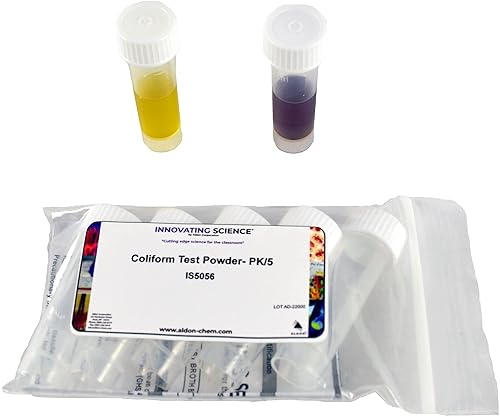 ALDON Innovating Science Coliforme Test Powder Kit, PK/5 Tubos - Agua potable, pozos, estanques, arroyos Resultados colorimétricos cualitativos The