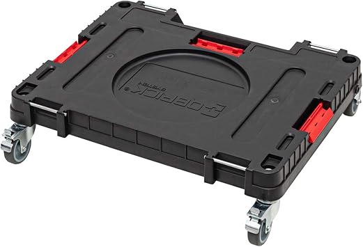Qbrick - System ONE Transport Platform Workshop BLACK - Board Transport - Four Swivel Casters, Each with a Brake, a Dedicated Bucket Holder and Four Mounting Points