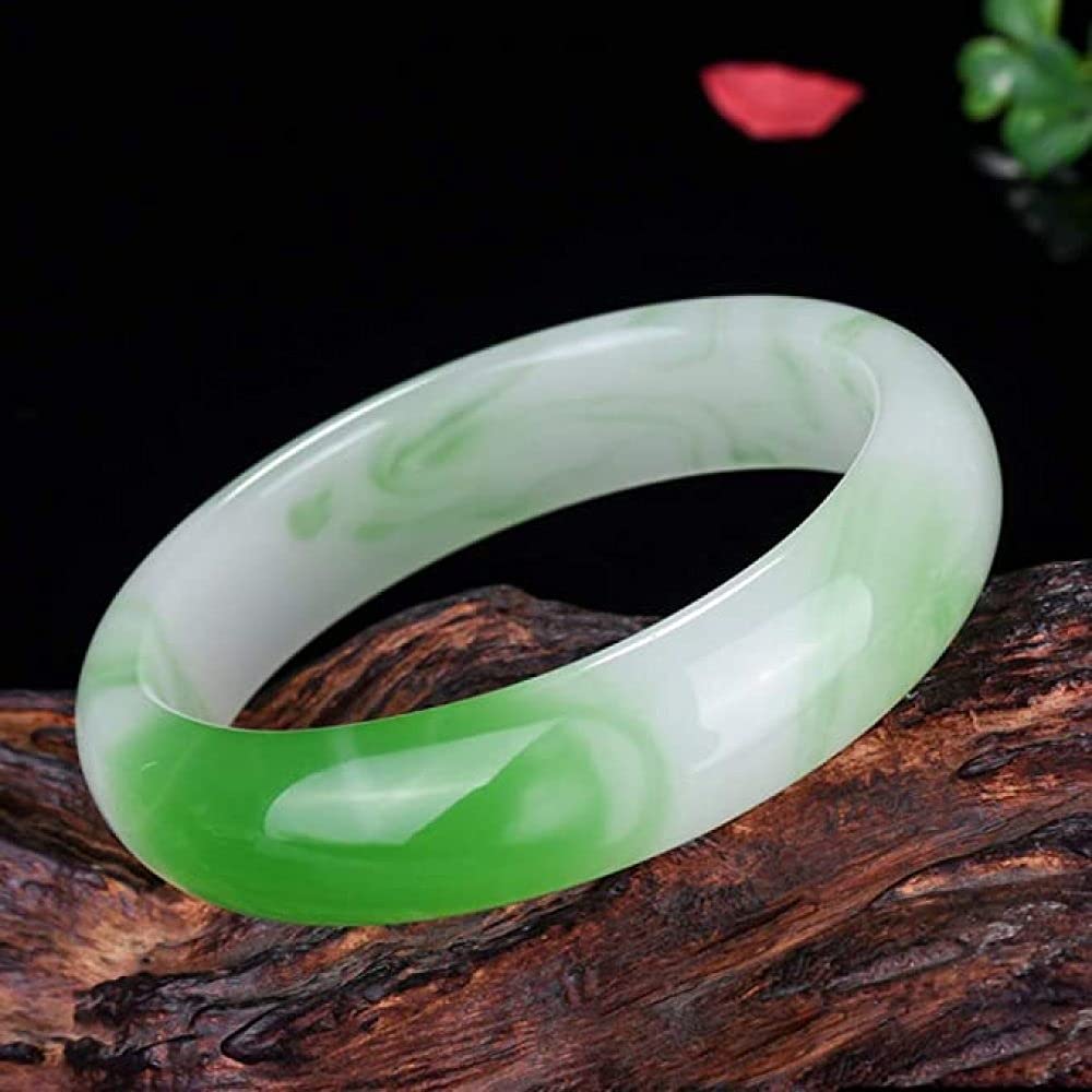 Braccialetti di Giada da Donna, Braccialetti di Giada con Fiori galleggianti Verde Chiaro, Braccialetti di Giada in Stile Cinese, Porta Fortuna, Gioielli Cinesi Feng Shui, 56-62 mm, 60 mm(56mm