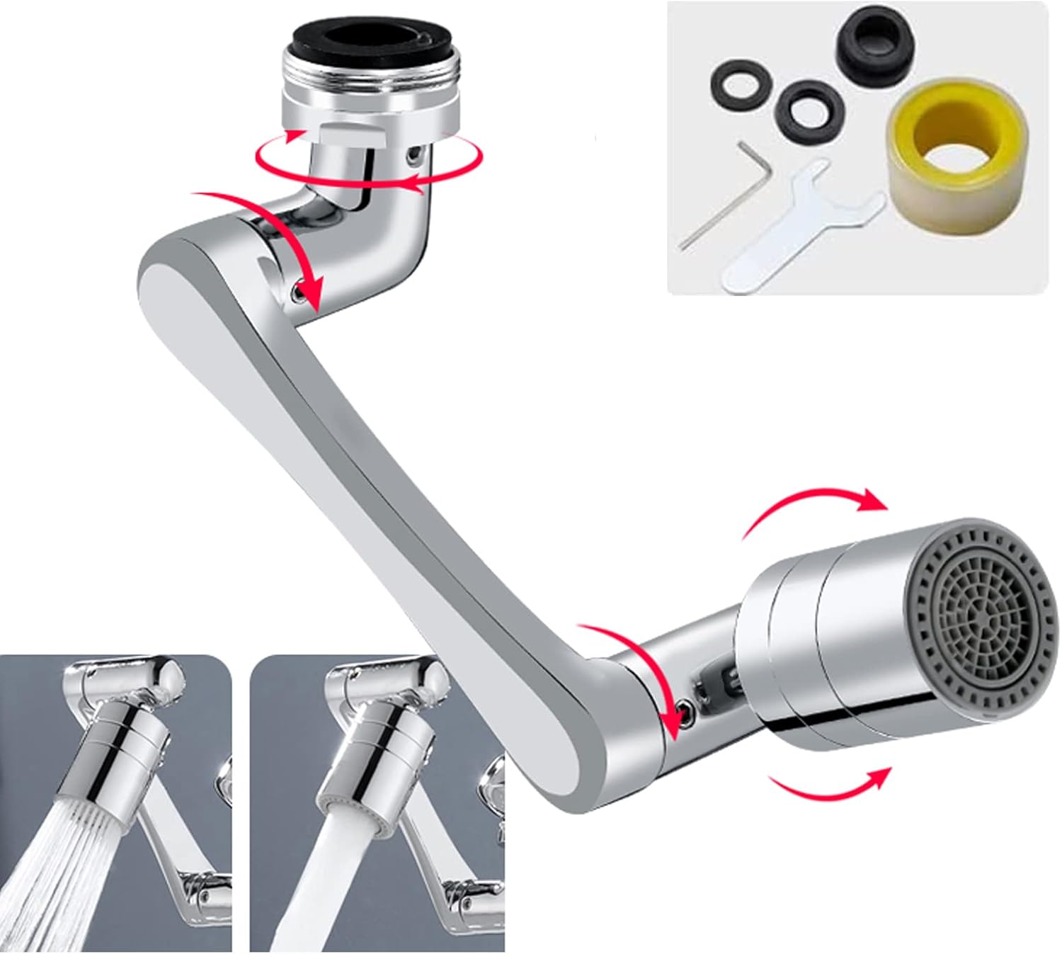 1440°Faucet Extender, 1080°+360°Swivel Faucet Aerator, LargeAngle Rotating Splash Filter Faucet