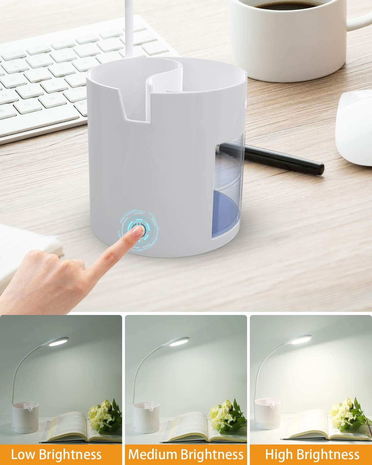 hepside Lampada da Scrivania a 16 LED, Lampada da Tavolo Led USB Ricaricabile,lampada da scrivania senza fili Tocca Sensibile Controllo 3 Modalità di Illuminazione per Lettori di Notte,Bambino,Studio Lampada da tavolo 1 - Immagine 3