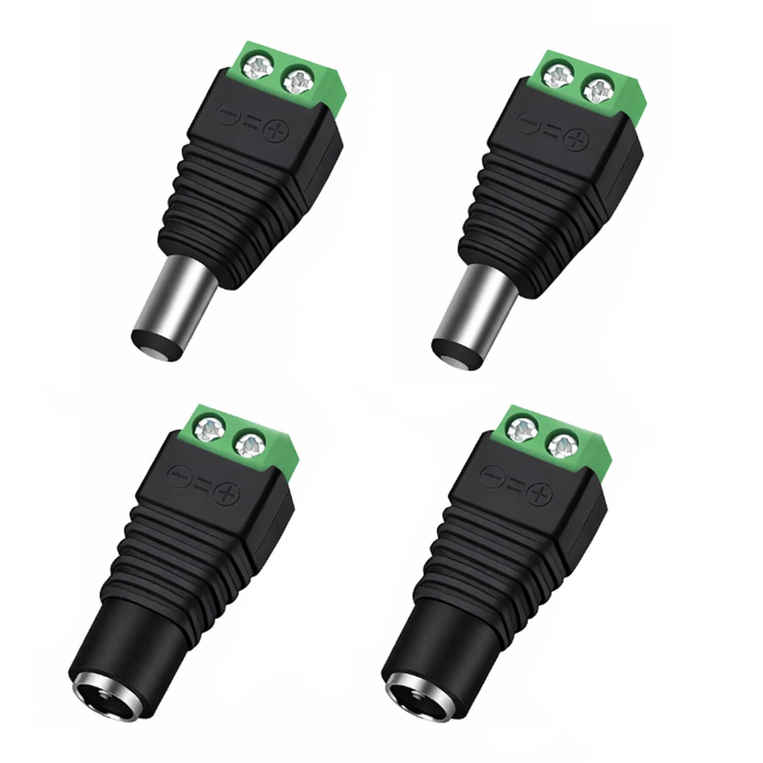 2 Male + 2 Female 12 V 2.1x5.5mm DC Power Jack Plug Adapter Barrel Connector for CCTV Security Camera LED Strip