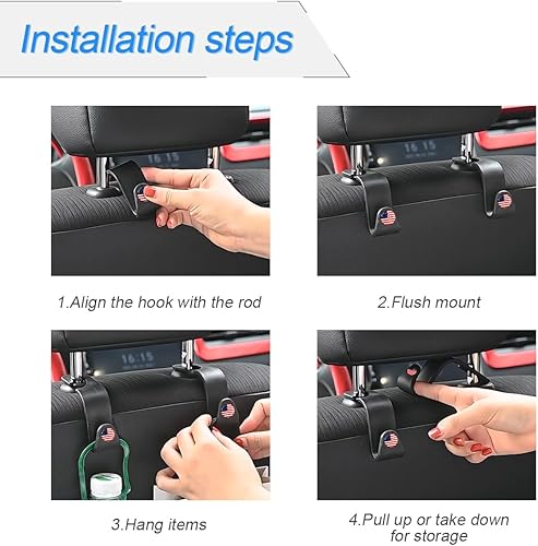 Miniatura 16 de Ganchos para reposacabezas de asiento trasero de automóvil, paquete de 4 ganchos negros elegantes para asiento trasero de automóvil, bolso, ropa