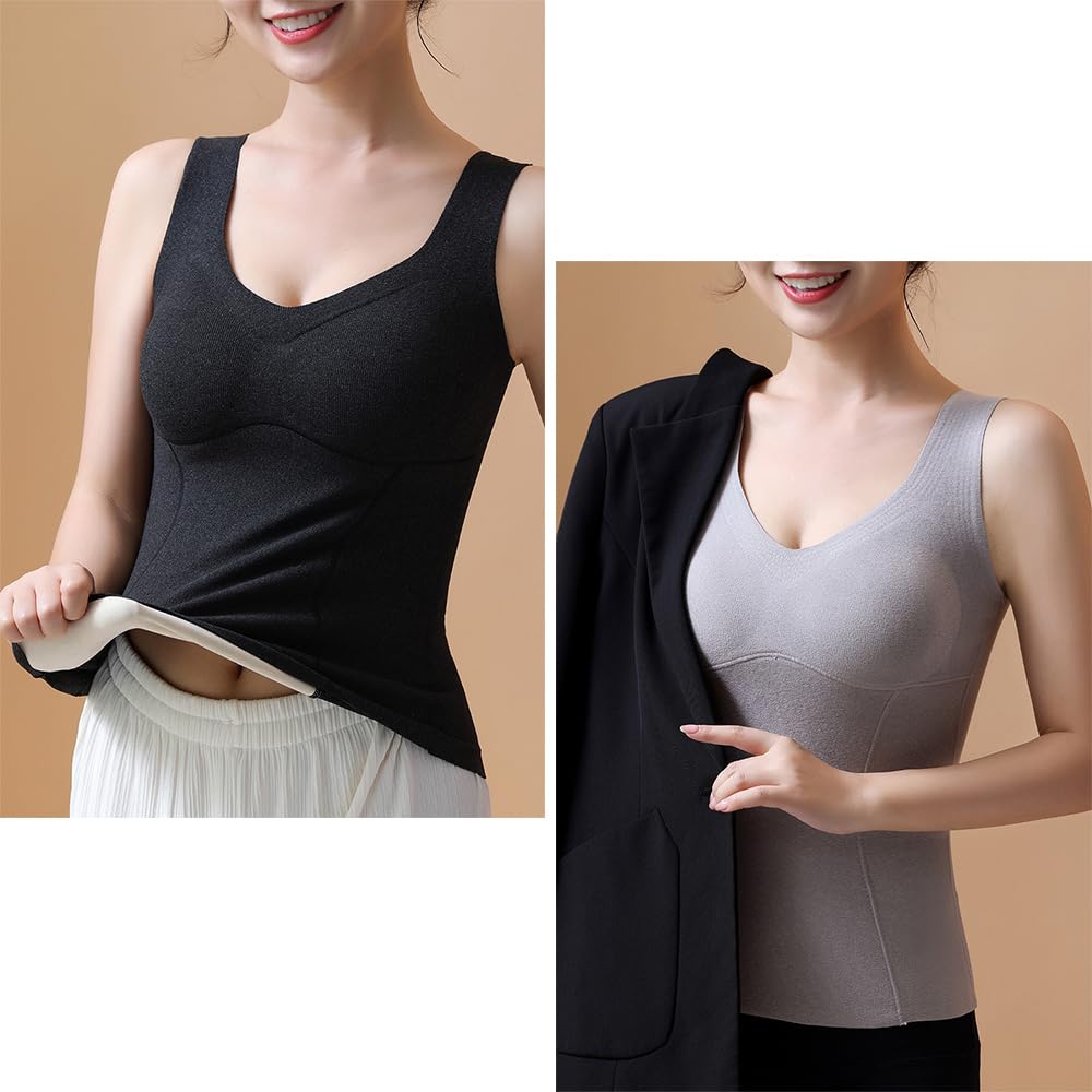 YXWYXWA 2 piècesTourmaline Auto-Chauffant ION Hiver Shapewear, Femmes Sculptant Polaire Thermique intégré Soutien-Gorge sous-vêtements Gilet