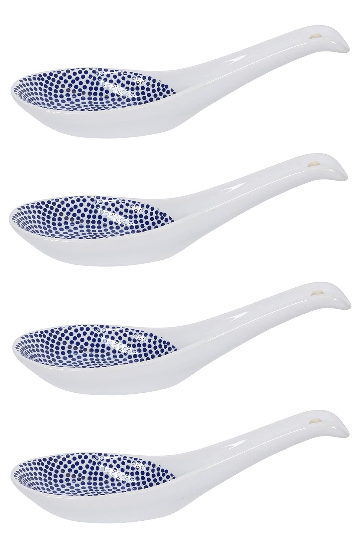 east | White Basics Accessories | Nippon Black and Blue - Porcelain Spoon Set Asia / Japan 13.5 cm - Soup Spoon, Serving Spoon Set (Nippon Blue (Dots) 4-Piece Set)