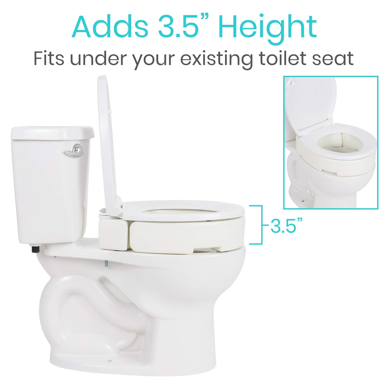 Vive Hinged Toilet Seat Riser Elevated, Raised Seat Lifter for