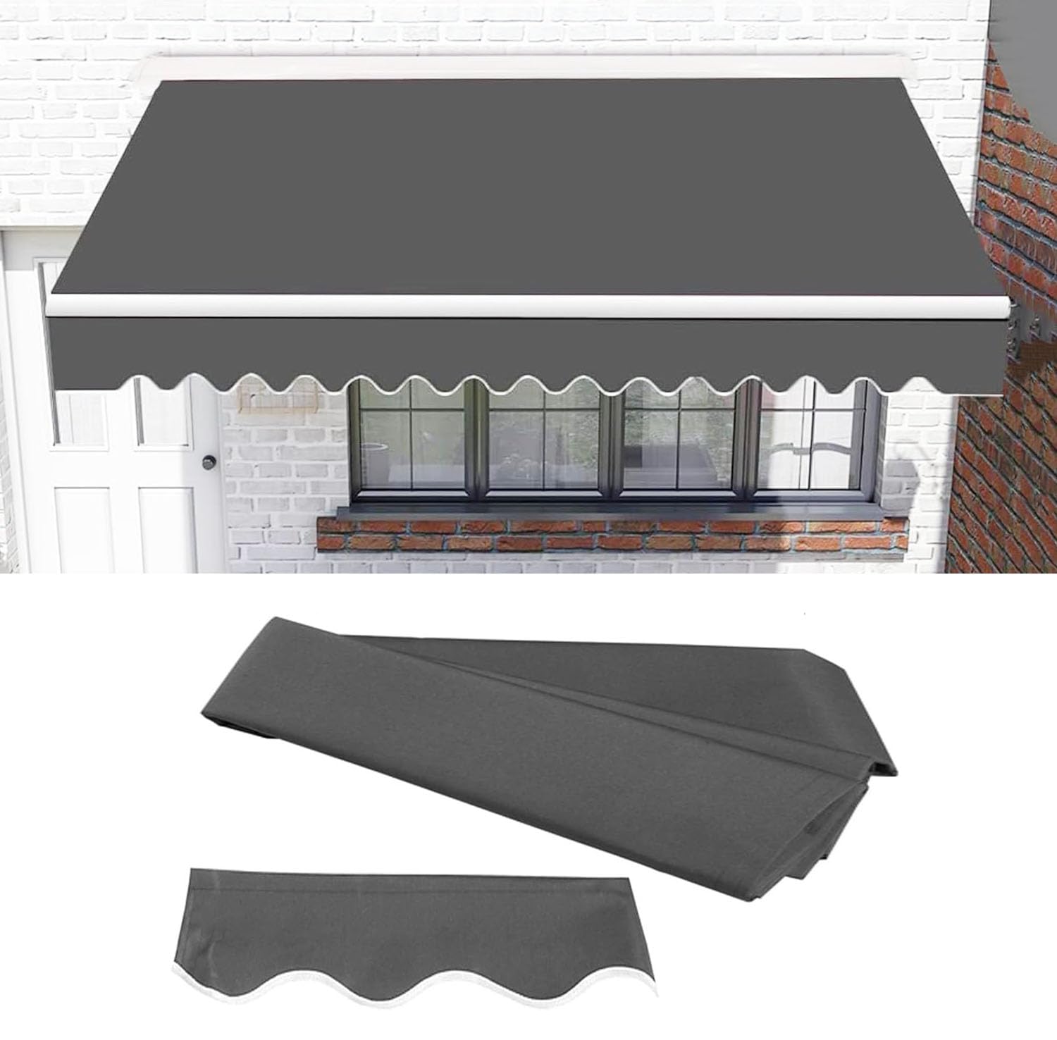 Store banne rétractable Manuel en Tissu pour terrasse, Pare-Soleil d'extérieur, Protection UV, imperméable, pour terrasse et Cour (Dimensions : 4 x 2 m, Couleur : Gris foncé)