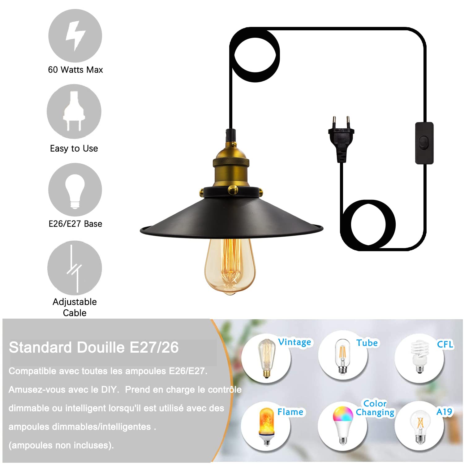 Portalampada Vintage in rame pieno E26 E27 Base per lampada lampada a sospensione a parete antica lampada da soffto presa per illuminazione ve con interruttore  39