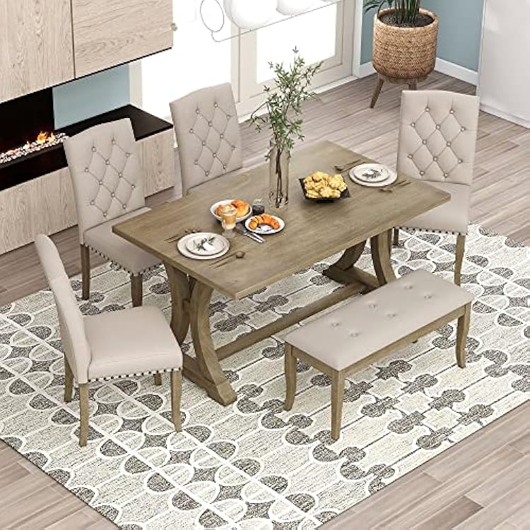 Farmhouse 6-Piece Dining Room Table Set,Rectangular Jamaica Ubuy - Main Image