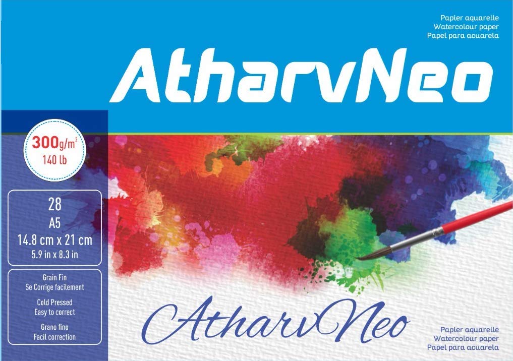 Atharv Neo Cold Pressed 300 GSM Water Color Paper Pack of 84 Sheets of Papers with a Handmade Rough Grain for Use with Watercolour, Acrylic, Gouache, Ink, and Mixed Media (A5 Size) (B08HK429NN) Amazon Price History, Amazon Price Tracker