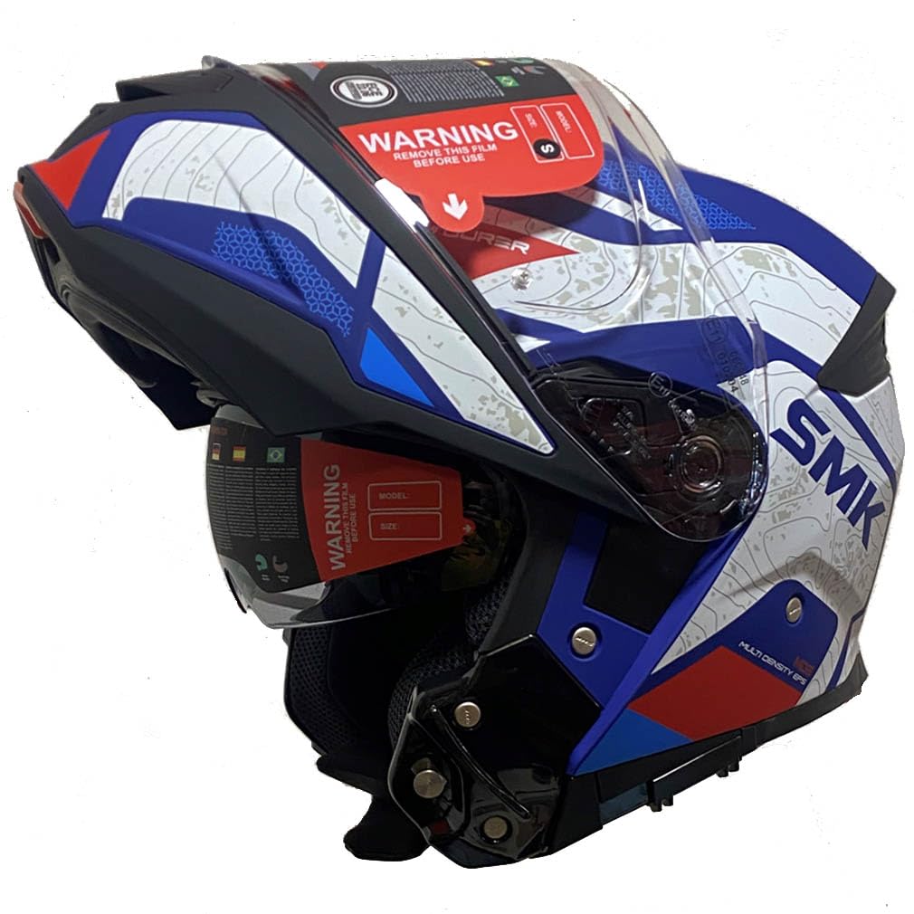 Casco de Moto Modular SMK Gullwing Navigator Abatible con Visor Solar Azul Rojo - Homologado P/J ECE 22.06 - Designed