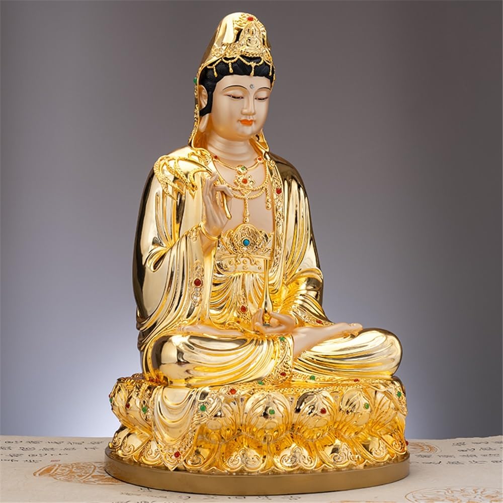 Figuras de Budas Estatua de Buda de Cobre Puro Dorado for decoración del hogar, Estatua sentada, Entrada de Sala de Estar, decoración Feng Shui Budas Decorativos(Medio)