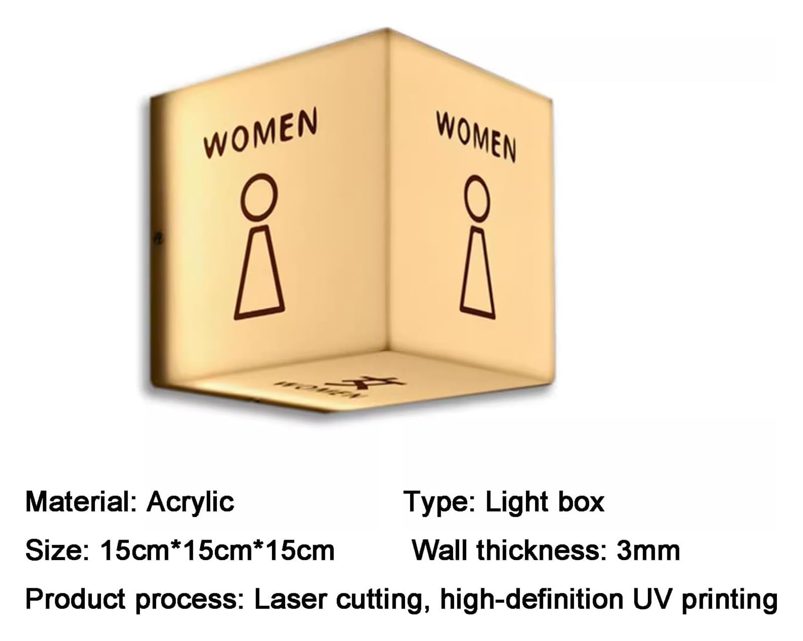 Carteles para aseos, Letrero iluminado con luz de baño acrílico, caja luminosa en forma cubo 6 pulgadas