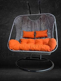 Happy Star Outdoor Furniture Double Seater Swing with Dual Waving (Grey Swing with Orange Cushion) (Orange)