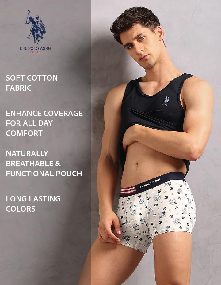 Image of U.S. Polo ASSN. Men's OET20 Printed Low Rise Underwear Trunks - Pack of 3