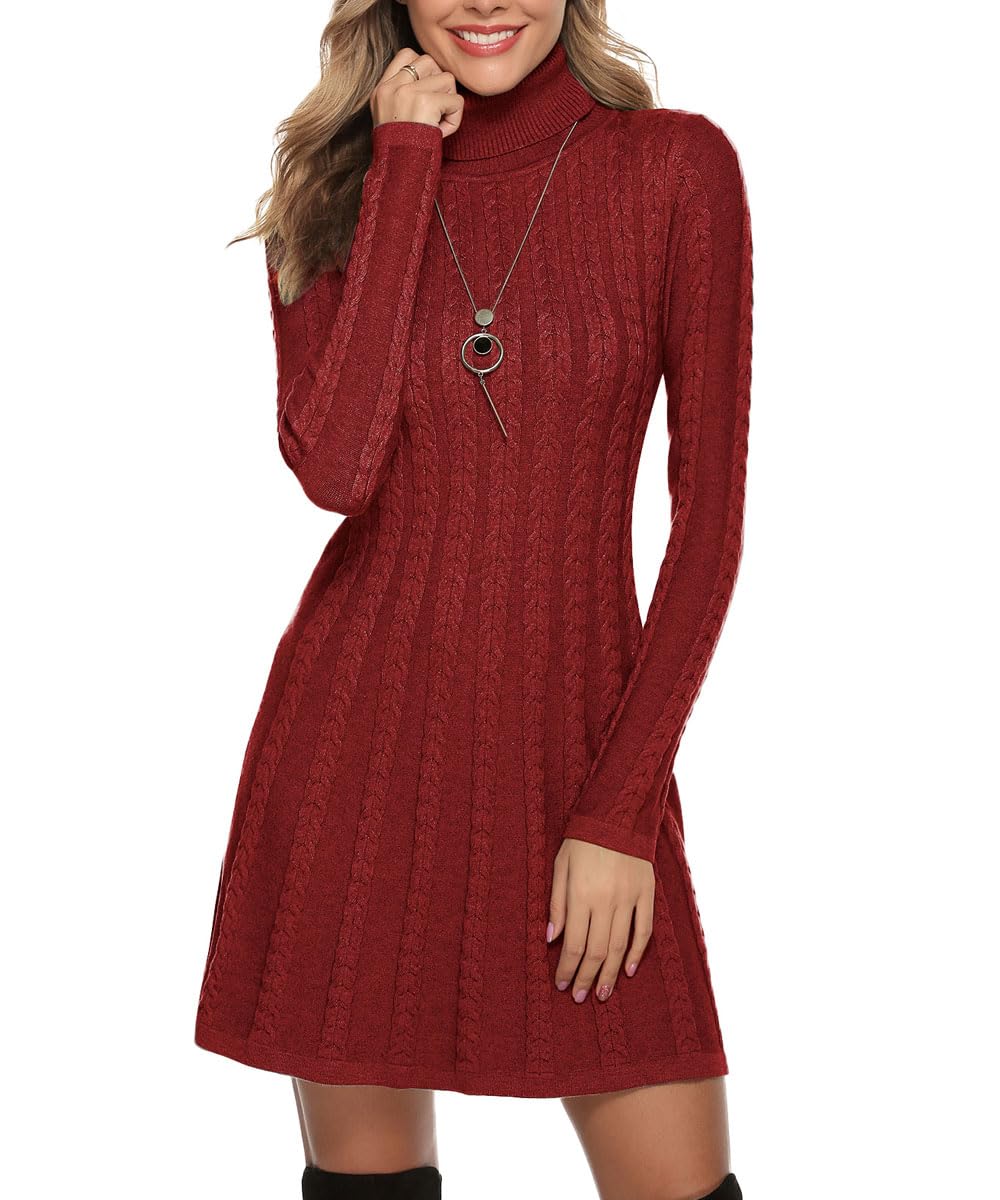 Gyabnw Vestito Casual Donna Invernale in Maglione Abito Vita Alta Elegante in Girocollo di Orlo Svasato Abito Linea A in Maglia al Ginocchio Caldo di Moda Treccia Ritorta