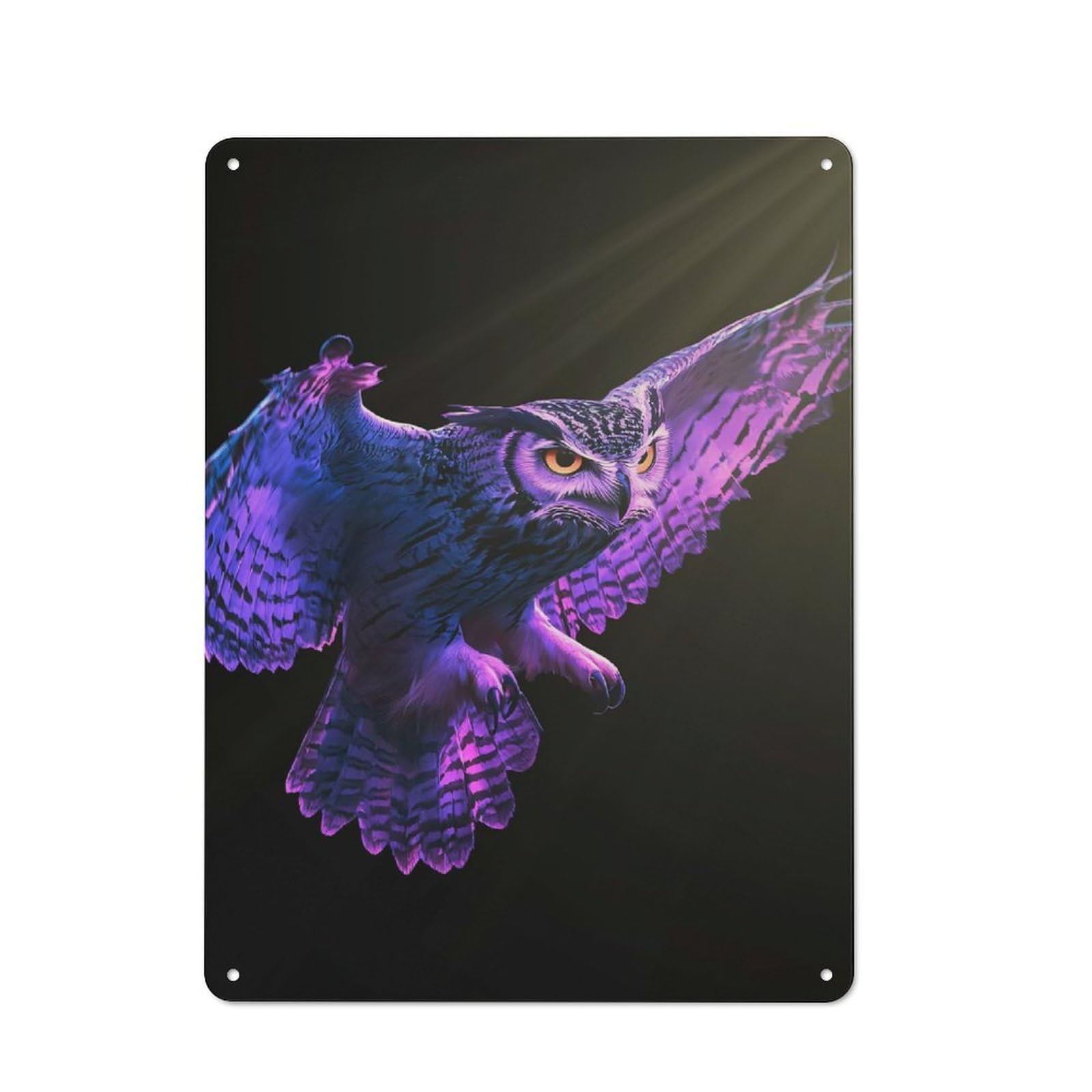 Junmoney Style-11 Rustic Metal Sign With Purple Owl In Flight Design 40X30cm, Farmhouse Farmhouse Wall Decor For Dining Room, Cafe, Entryway Or Family Room