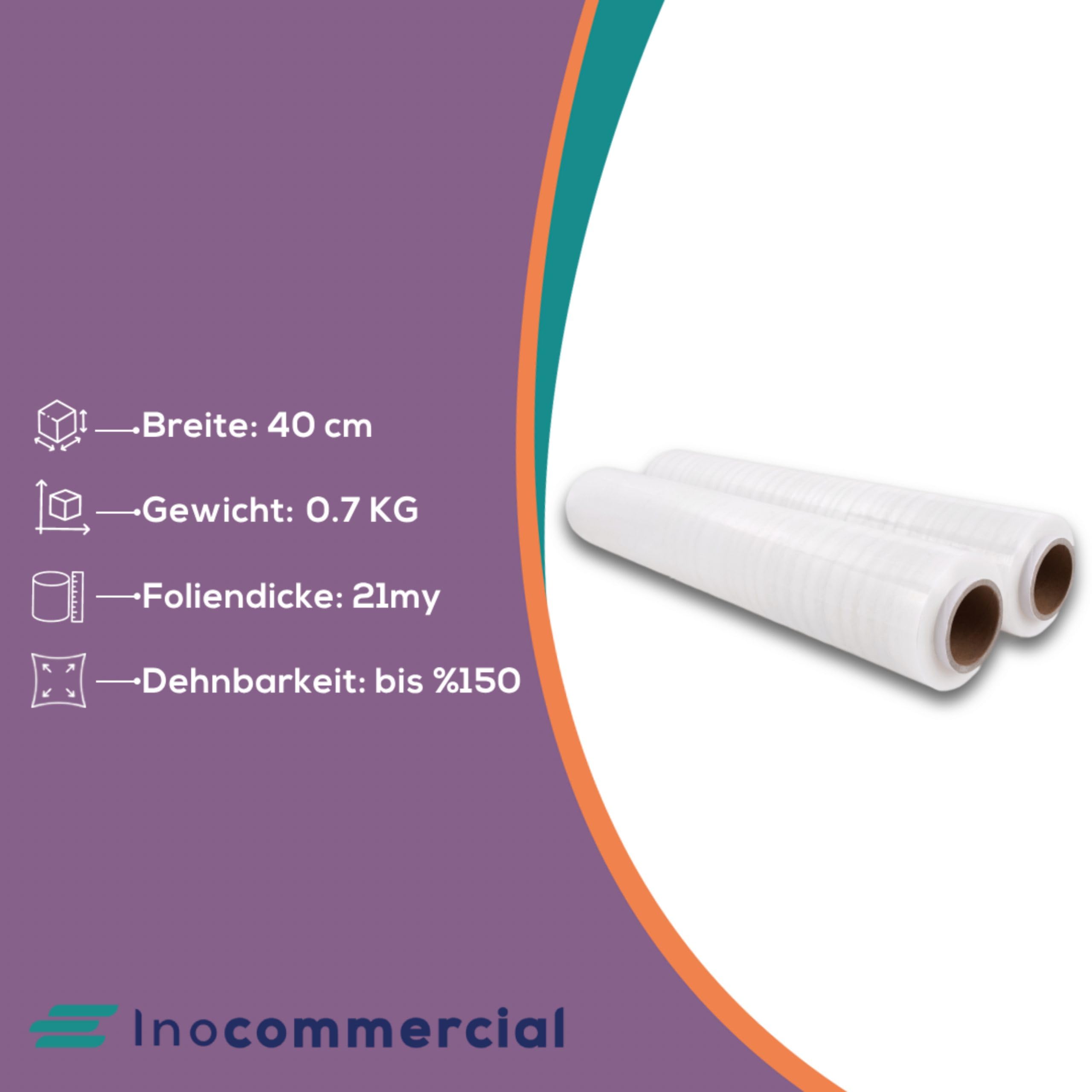 Inoverse 2 Rolls Stretch Film 40 cm / 110 m, 700 gr Hand Cling Film, Transparent 21 Micron for Pallet Wrap & Packaging - Image 2