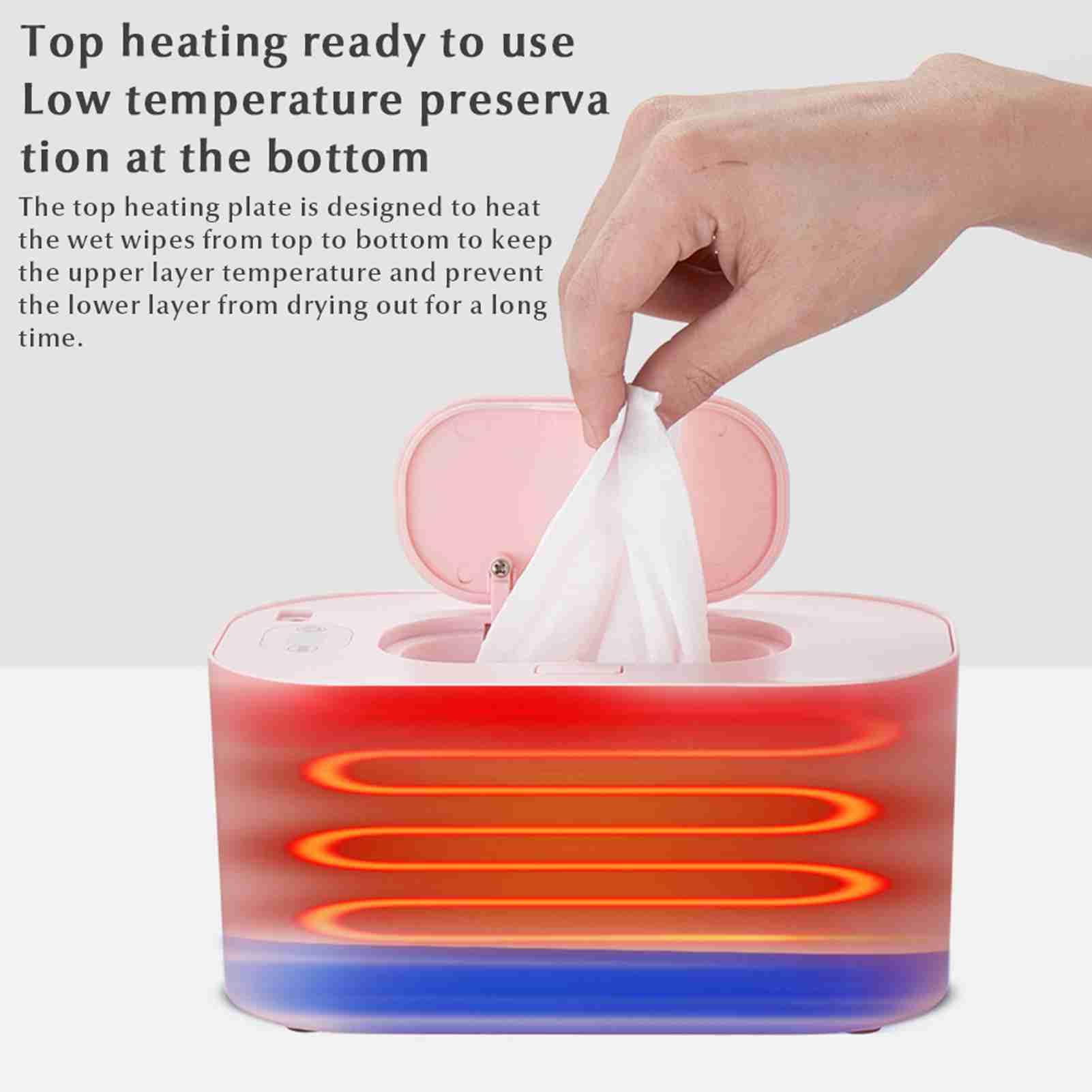 Wet Wipe Heater, Top Heating Box with Adjustable Temperatures, Built in Temperature Sensor, for Baby Care (Pink)