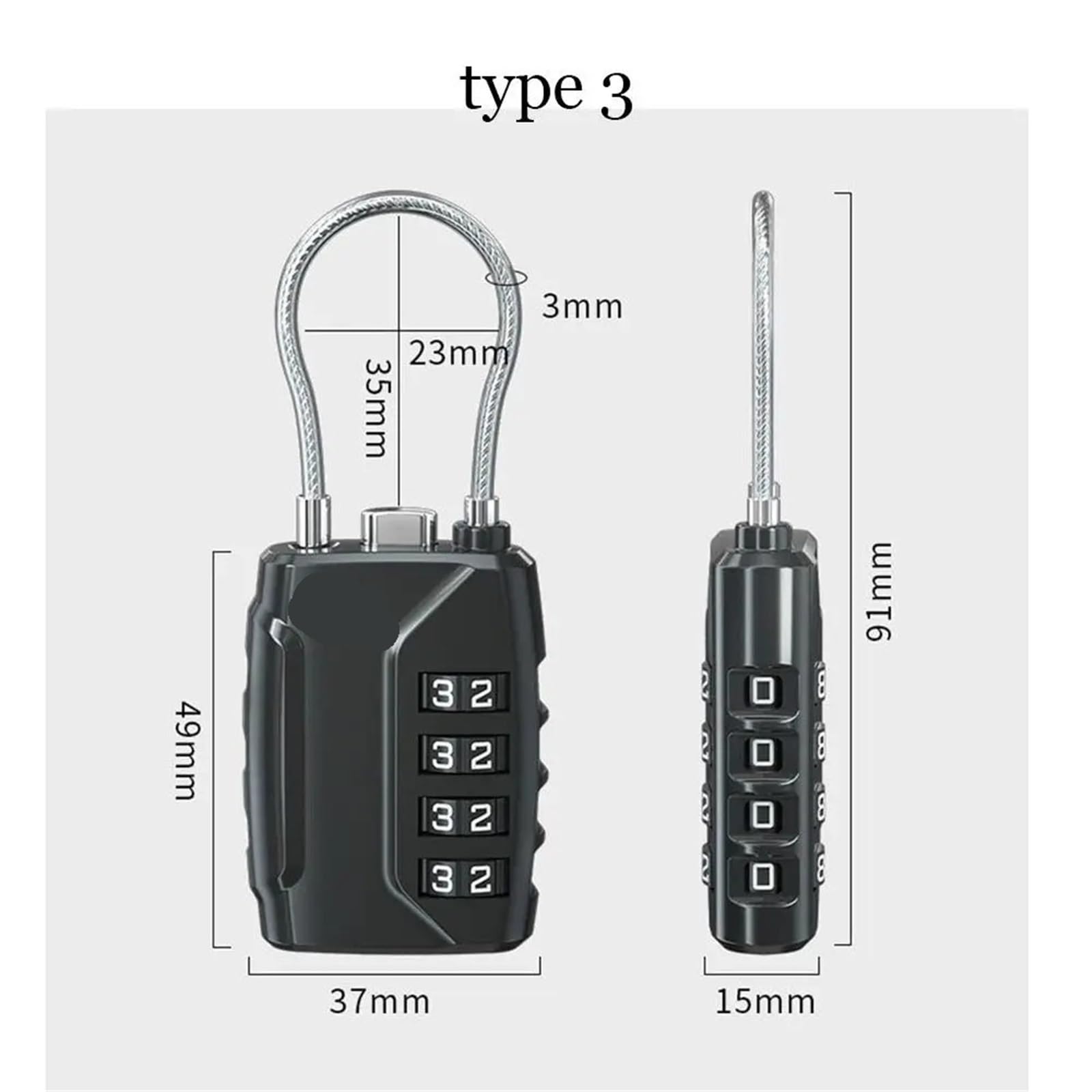 Lucchetto portatile con cavo metallico, for valigia da viaggio, bagaglio, combinazione a 4 cifre, 1 pezzo(Type 1)