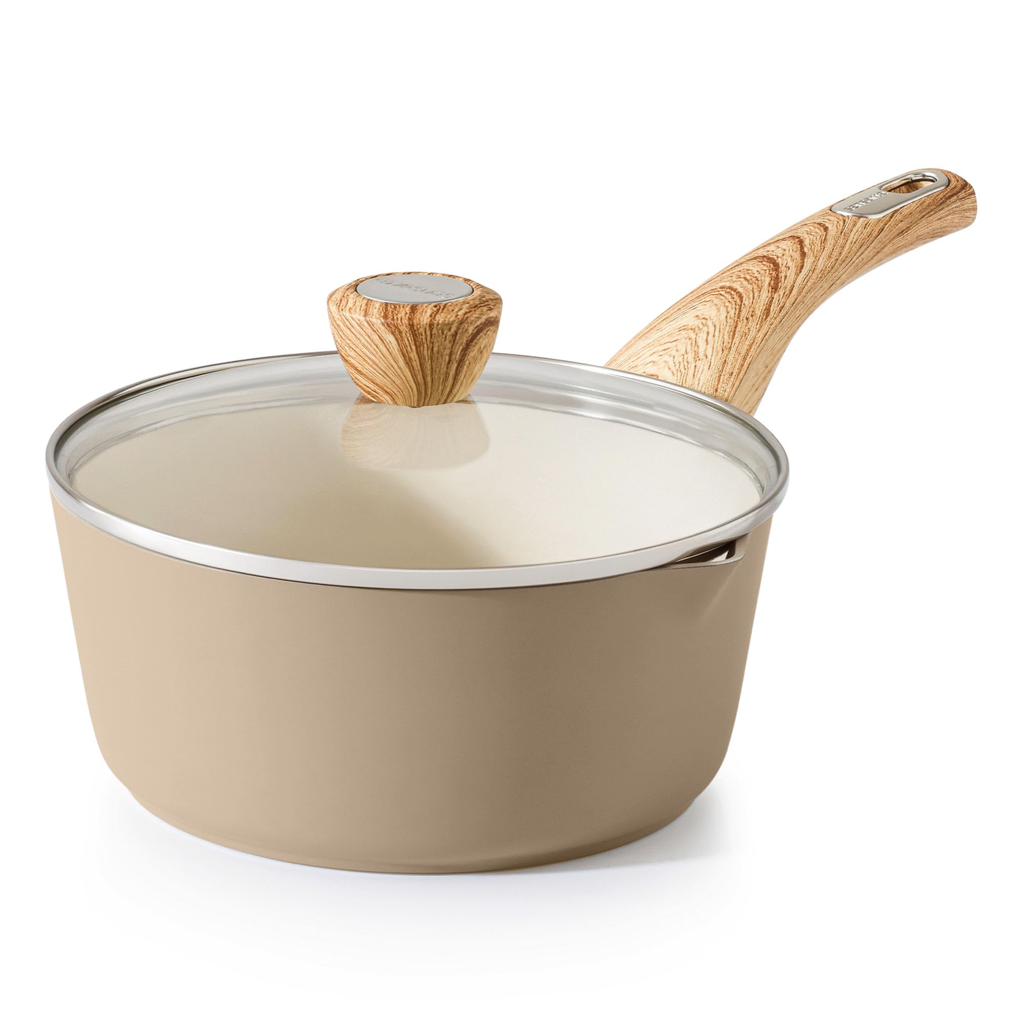 SENSARTE Ceramic Nonstick Sauce Pan with Lid, 2.5 Quart Saucepan with Double Spout, Large Cooking Pot, Non toxic Kitchen Sauce Pot, Non stick Sauciers, Induction Cookware, PFOA PTFE PFAS Free
