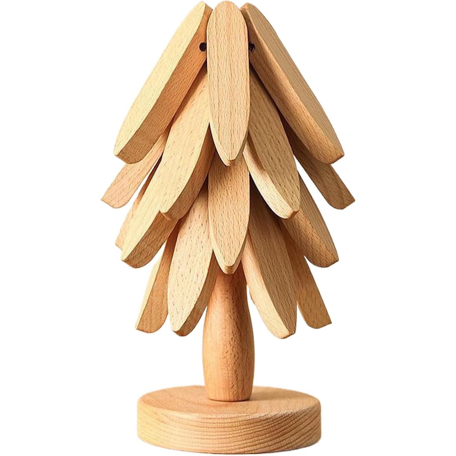 Tasber Wood Color Wooden Trivet Tree Set, Natural Christmas Tree Trivet With 4 Wooden Trivets & 1 Stand Like A Christmas Trees Kitchen Counter Decor, For Hot Pots, Pans, Bowl, Teapot (Wood Color)