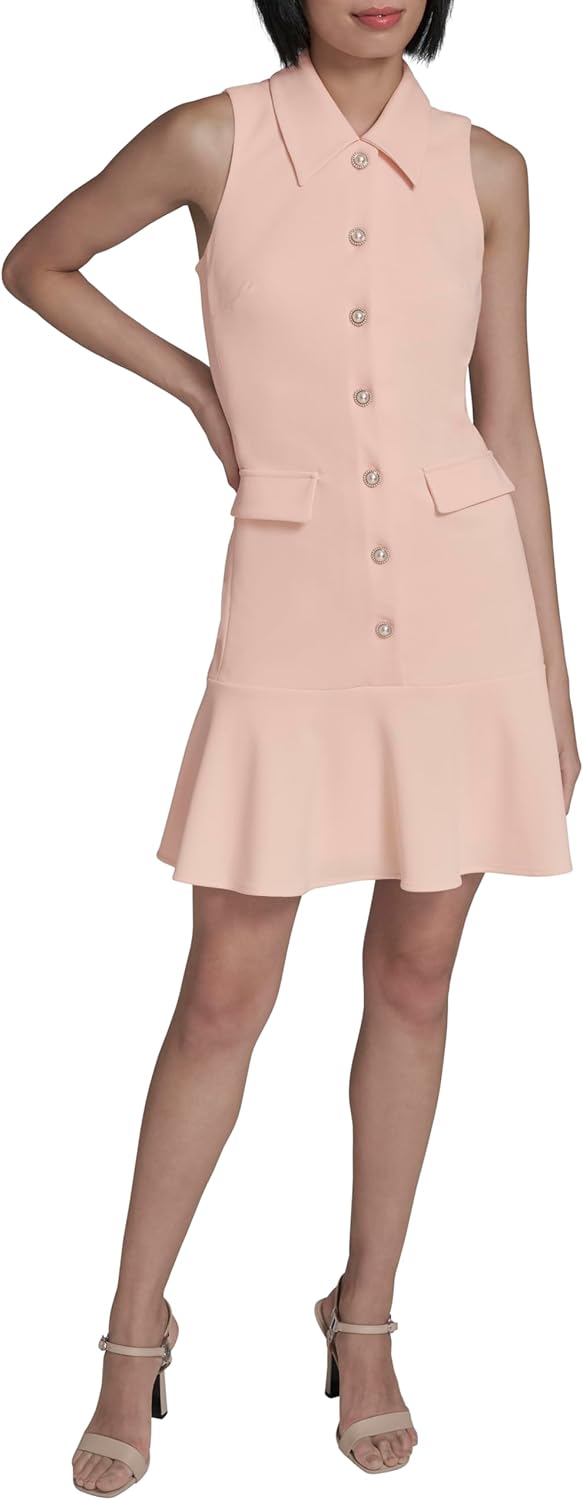 Karl Lagerfeld Women's Sleeveless Collared Button Front A-line Mini Dress