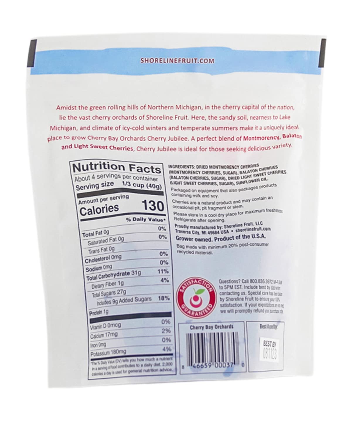 Cherry Bay Orchards Dried Cherry Mix – Pack of Two 6oz Bags (Total 12oz) - Includes Montmorency, Balaton and Light Sweet cherries - 100% Domestic, Natural, Kosher Certified, Gluten-Free, and GMO Free