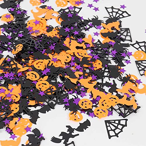 Yiran Confete de mesa de Halloween, abóboras, aranhas, morcegos, teias de aranha, estrela de gato, fantasma, confetes de Halloween para Halloween, decoração de festas, cor preta, laranja e roxo