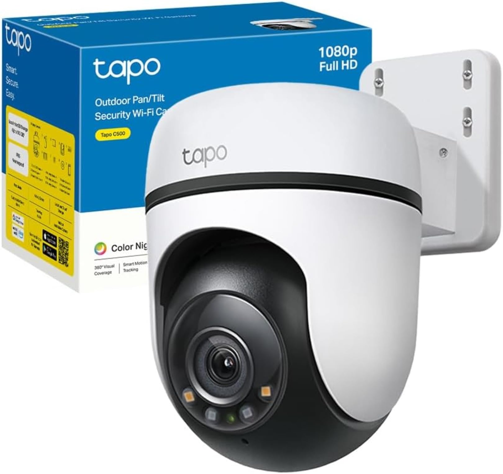 Tapo C500 - Cámara Vigilancia Wi-FI Exterior 360º, Resolución 1080p, Detección Movimiento, Visión Nocturna hasta 30 m, Audio Bi-direccional, Sirena, Compatible Alexa y Google, 2MP Certificado ClimatePartner