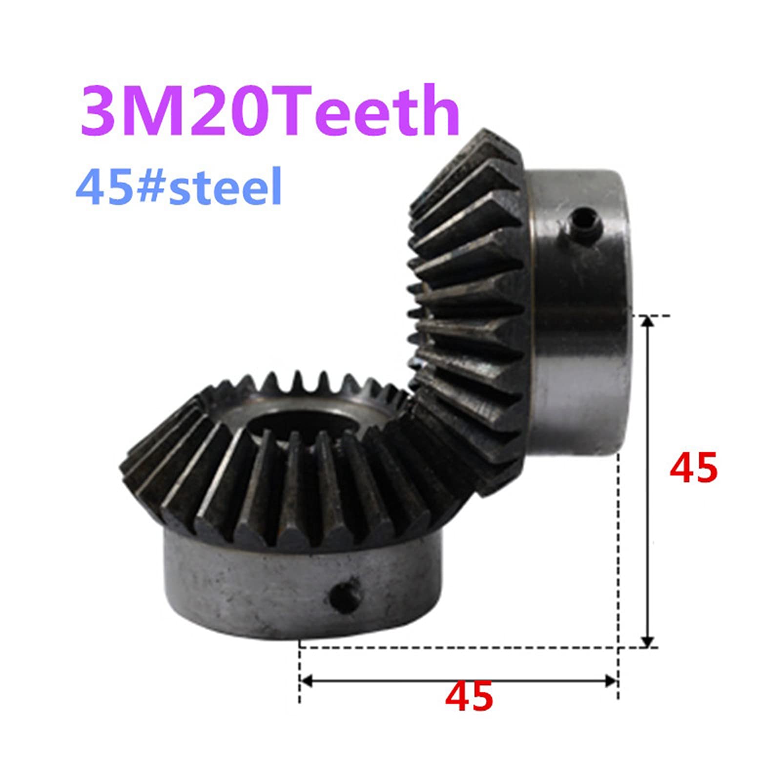 2 Pcs Kegelrad 3 Modulus 20 Zähne Innenlochdurchmesser 15-28mm Zahnrad 90 Grad Eingriffswinkel Stahl Gears Schraubloch M6