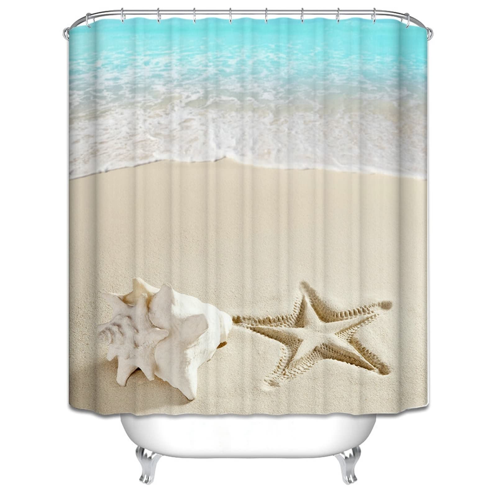 Gualiy Cortina de baño de 180 x 180 cm, diseño de estrella de mar y playa, impermeable, multicolor