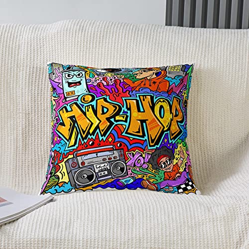 Loussiesd Hip Hop Decor Throw Pillow Covers 16"x16" Set of 2 Hippie Graffiti Style Cushion Covers for for Sofa Graffiti Graphic Street Culture Grunge Art Decorative Pillowcases Outdoor Pillows Covers - Image 2